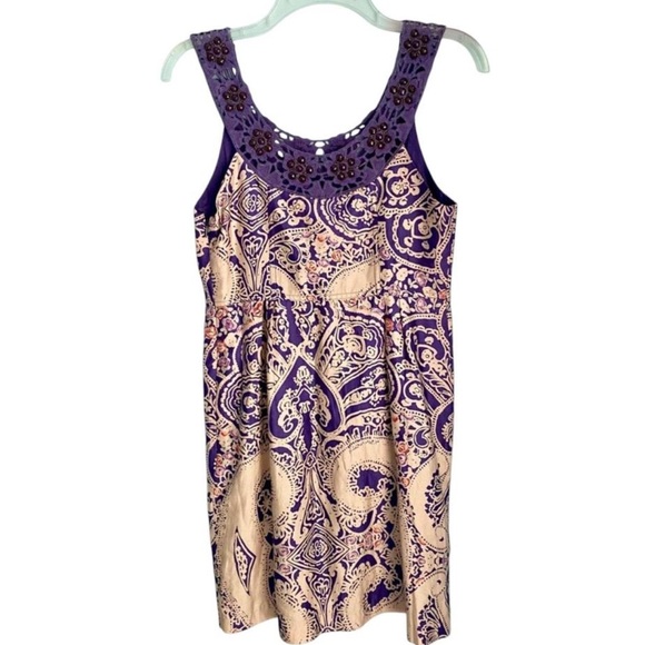Free People Purple Paisley Crochet Beaded Cotton Shift Dress Size 2 NWT - Picture 5 of 10